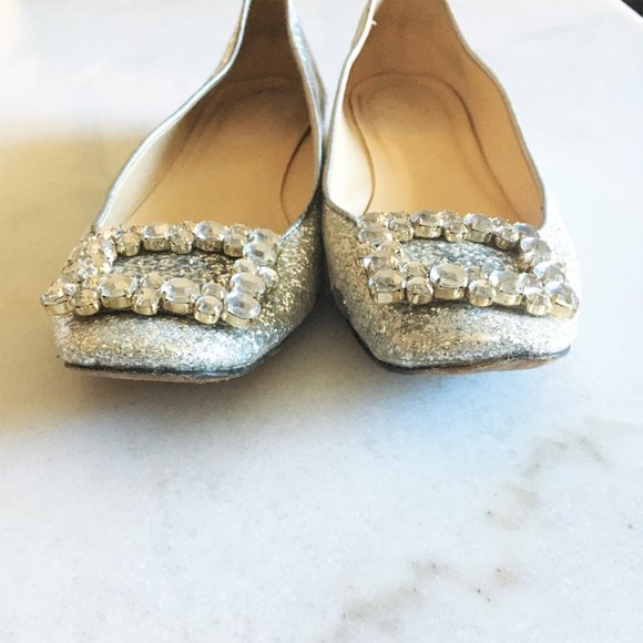 Kate Spade Norella silver glitter ballet flat shoe with crystal buckles - Picture 7 of 11